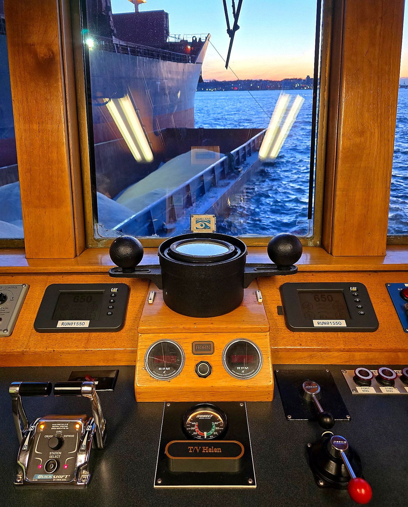 Working tug bridge at sunset — New York Harbor
